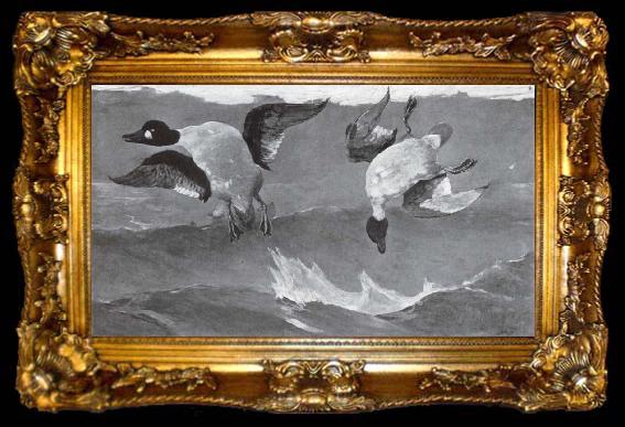framed  Winslow Homer Rechts und Links oder Doppeltreffer, ta009-2